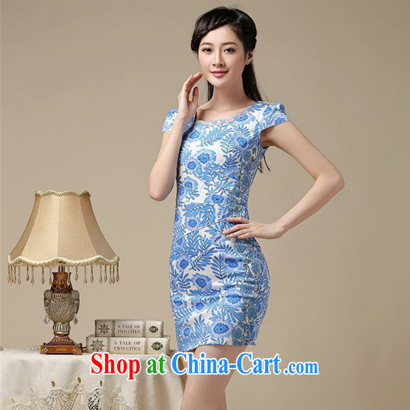 Stakeholders line cloud stylish floral short cheongsam beauty graphics thin large code cheongsam dress retro improved daily Chinese female AQE 8215 blue XXL and death row cloud (YouThinking), and, on-line shopping