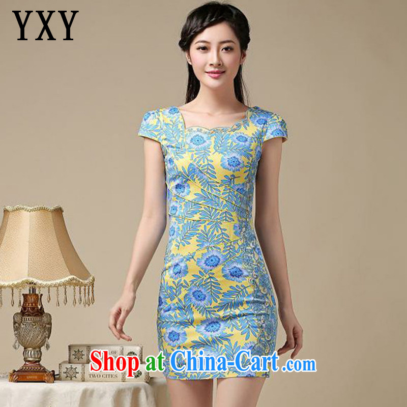 Stakeholders line cloud stylish floral short cheongsam beauty graphics thin large code cheongsam dress retro improved daily Chinese female AQE 8215 blue XXL and death row cloud (YouThinking), and, on-line shopping