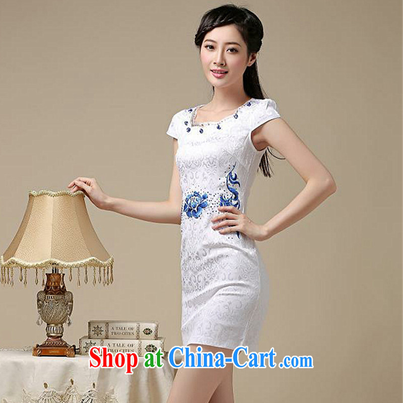 At stake line cloud National wind female Chinese antique dresses improved daily round-collar girls dresses, dresses AQE 8211 blue XXL stakeholders, the cloud (YouThinking), and, on-line shopping