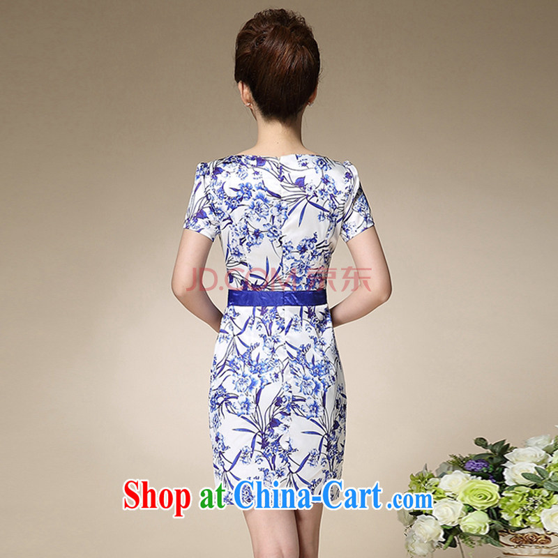 Courtney Cox, according to 2015 Sau San summer skirts dresses girls blue and white porcelain stamp the waist graphics thin round-collar further dress short-sleeved skirt blue XL, Courtney Cox in (KOULAIYI), online shopping