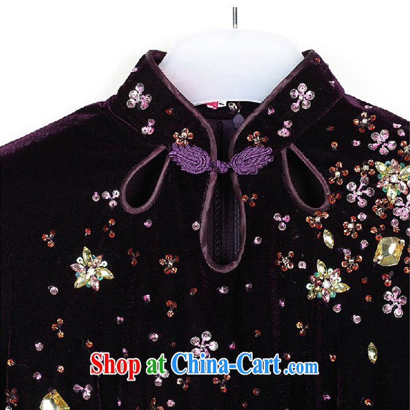 Stakeholders the cloud is really plush robes, long-sleeved short cheongsam beauty dress mother mother with wedding dress female AQE 231 purple XXXL stakeholders, the cloud (YouThinking), and, on-line shopping