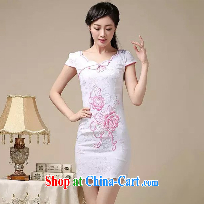 Stakeholders line cloud summer cotton embroidered short cheongsam elegance lady fashion cheongsam dress AQE 0755 blue XXL stakeholders, the cloud (YouThinking), and, on-line shopping