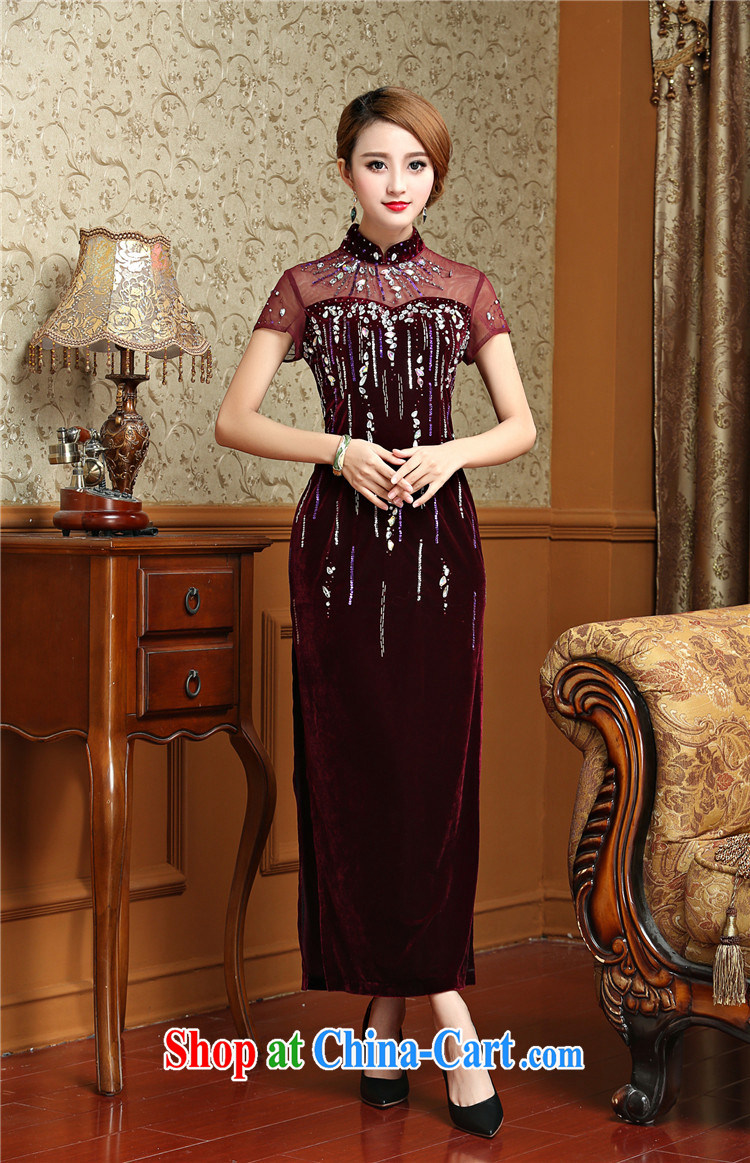 At stake line cloud long, gold velour cheongsam dress Chinese antique dresses serving toast AQE 001 wine red XXXXL pictures, price, brand platters! Elections are good character, the national distribution, so why buy now enjoy more preferential! Health