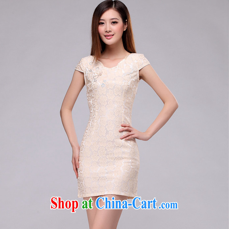 Stakeholders line cloud summer beauty and stylish sexy lace cheongsam elegance short cheongsam dress retro small dress dresses female AQE 0752 apricot XL stakeholders, the cloud (YouThinking), and, on-line shopping