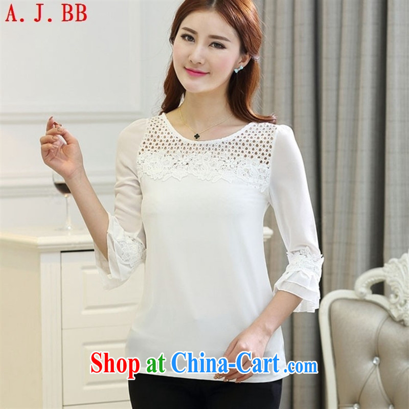 Black butterfly summer 2015 new Korean girls 7 sub-cuff large, solid ice woven shirts white XXL, A . J . BB, shopping on the Internet