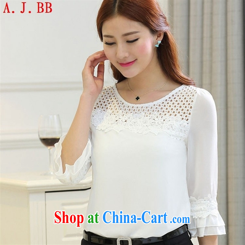 Black butterfly summer 2015 new Korean girls 7 sub-cuff large, solid ice woven shirts white XXL, A . J . BB, shopping on the Internet