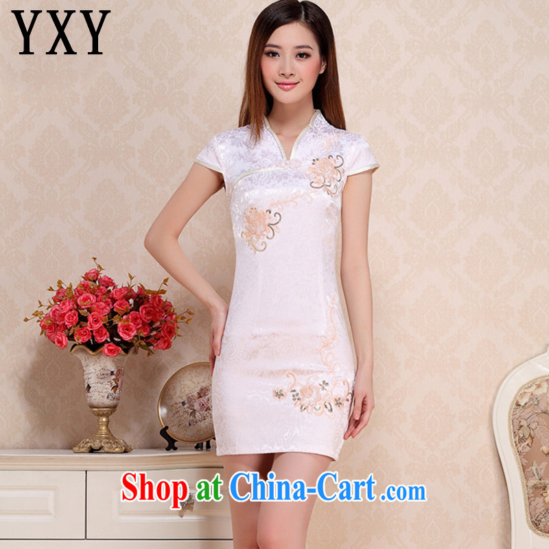 Death Row cloud short cotton retro dresses elegance beauty white cheongsam dress Ethnic Wind AQE 0739 apricot XXL