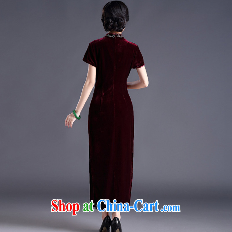 Stakeholders line cloud cultivating the cheongsam dress code length, the velvet cheongsam dress MOM retro wedding dress uniform toast AQE 012 maroon short-sleeved XXXXL stakeholders, the cloud (YouThinking), and, on-line shopping
