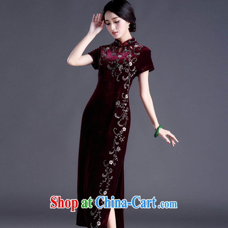 Stakeholders line cloud cultivating the cheongsam dress code length, the velvet cheongsam dress MOM retro wedding dress uniform toast AQE 012 maroon short-sleeved XXXXL stakeholders, the cloud (YouThinking), and, on-line shopping