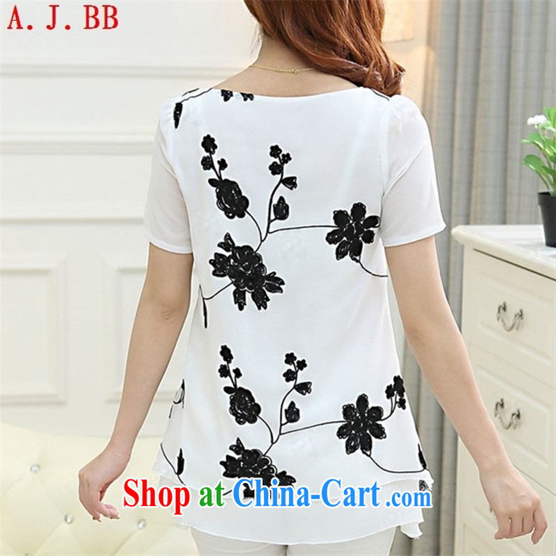 Black butterfly 2015 new stylish female Korean version of the greater code leisure snow woven shirts loose T-shirt with short sleeves T-shirt solid white XXL, A . J . BB, shopping on the Internet