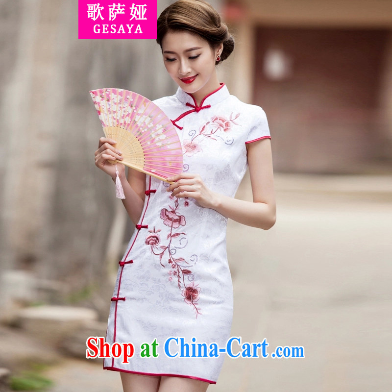 The song Julia summer 2015 New Tang with retro improved stylish short, cultivating daily cheongsam dress pink L, song, Julia (GESAYA), online shopping