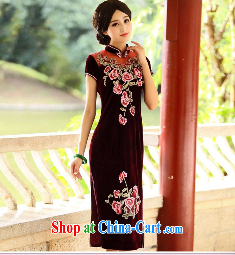 At stake line Cloud Standard gold velour cheongsam dress, long, short-sleeved wedding dress retro toast AQE serving 025 maroon XXXL pictures, price, brand platters! Elections are good character, the national distribution, so why buy now enjoy more preferential! Health