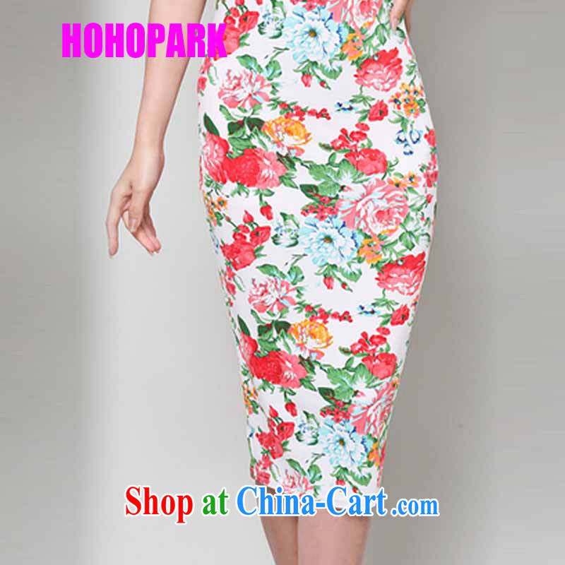 Summer 2015 new Korean trendy, women in Europe and America with cultivating graphics thin stamp duty short-sleeved Chinese qipao girls 9185 T white XL, HOHOPARK, shopping on the Internet