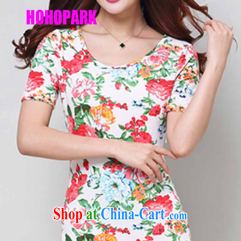 Summer 2015 new Korean trendy, women in Europe and America with cultivating graphics thin stamp duty short-sleeved Chinese qipao girls 9185 T white XL, HOHOPARK, shopping on the Internet