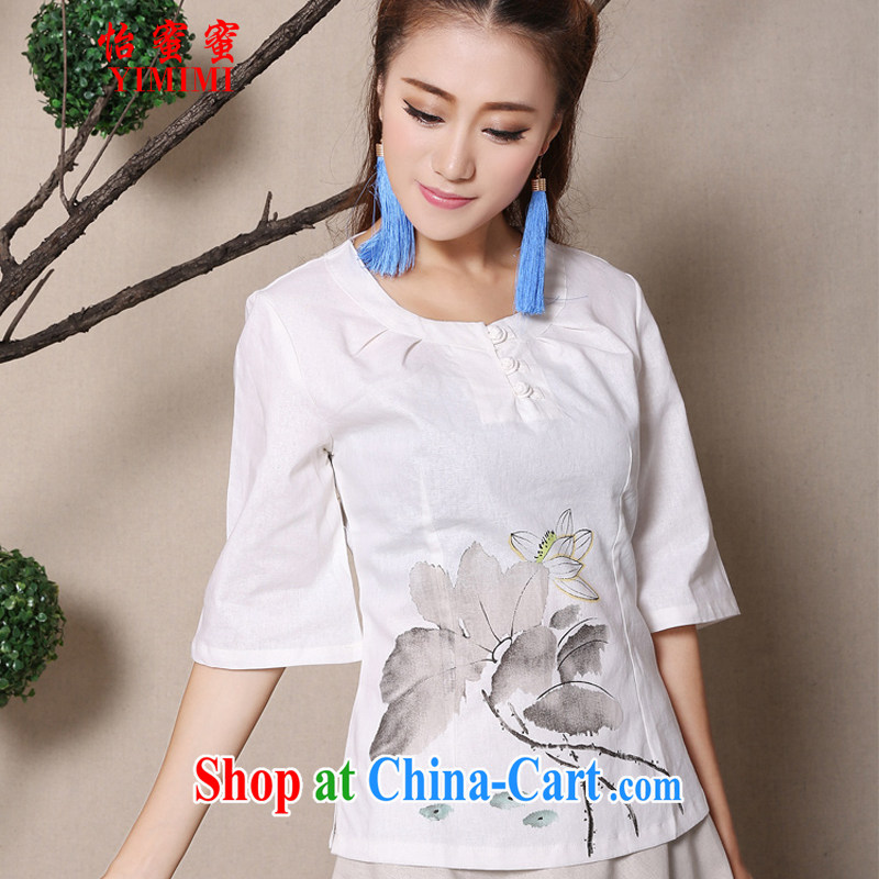 Chow honey honey 2015 cotton Ma hand-painted antique arts improved Chinese T-shirt cotton the Zen lounge Ma T-shirt N - 915 A - Z 1134 white XL