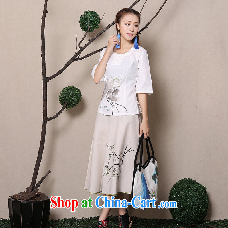 Chow honey honey 2015 cotton Ma hand-painted antique arts improved Chinese T-shirt cotton the Zen lounge Ma T-shirt N - 915 A - Z 1134 white XL, Selina CHOW honey honey (YIMIMI), online shopping