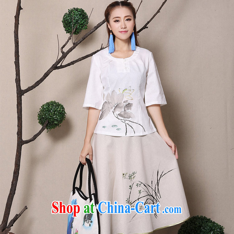 Chow honey honey 2015 cotton Ma hand-painted antique arts improved Chinese T-shirt cotton the Zen lounge Ma T-shirt N - 915 A - Z 1134 white XL, Selina CHOW honey honey (YIMIMI), online shopping