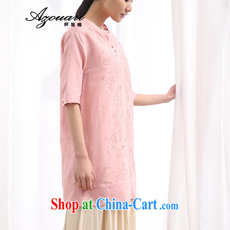The TSU defense (Azouari) 2015 spring and summer skirt dresses high-quality manual embroidery relaxed waist in 100 ground pure ramie comfortable lovely pink, code, the defense (AZOUARI), shopping on the Internet