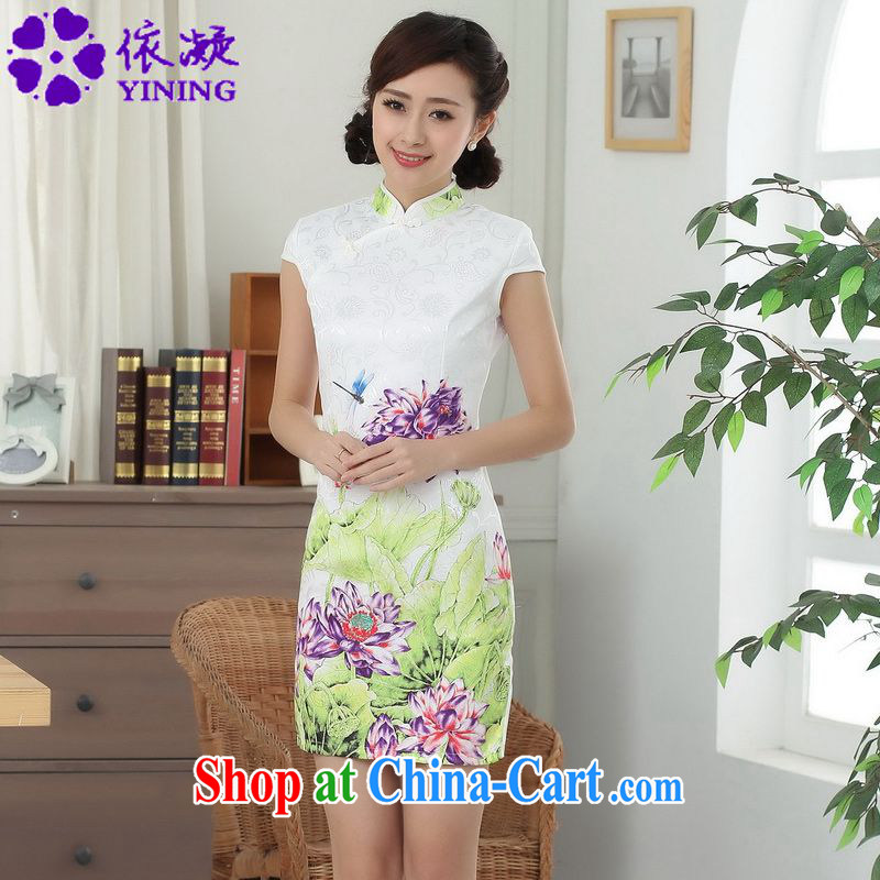 According to fuser new Chinese antique Chinese qipao elegance beauty short Chinese qipao dress LGD_D _0313 white 2XL