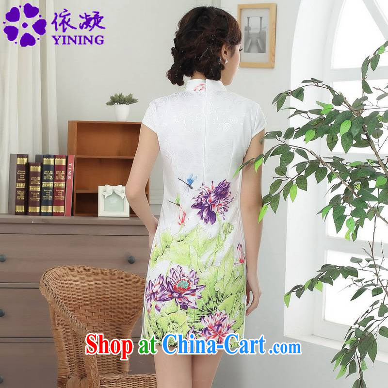 According to fuser new Chinese antique Chinese qipao elegance beauty, short Chinese qipao dress LGD/D #0313 white 2XL, according to fuser, shopping on the Internet