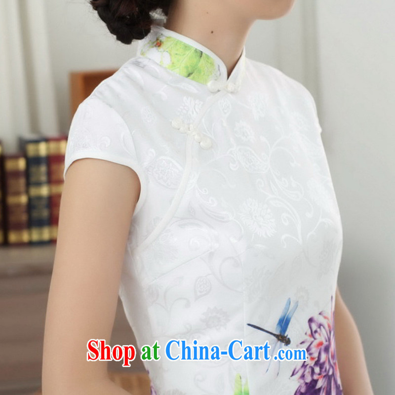 According to fuser new Chinese antique Chinese qipao elegance beauty, short Chinese qipao dress LGD/D #0313 white 2XL, according to fuser, shopping on the Internet