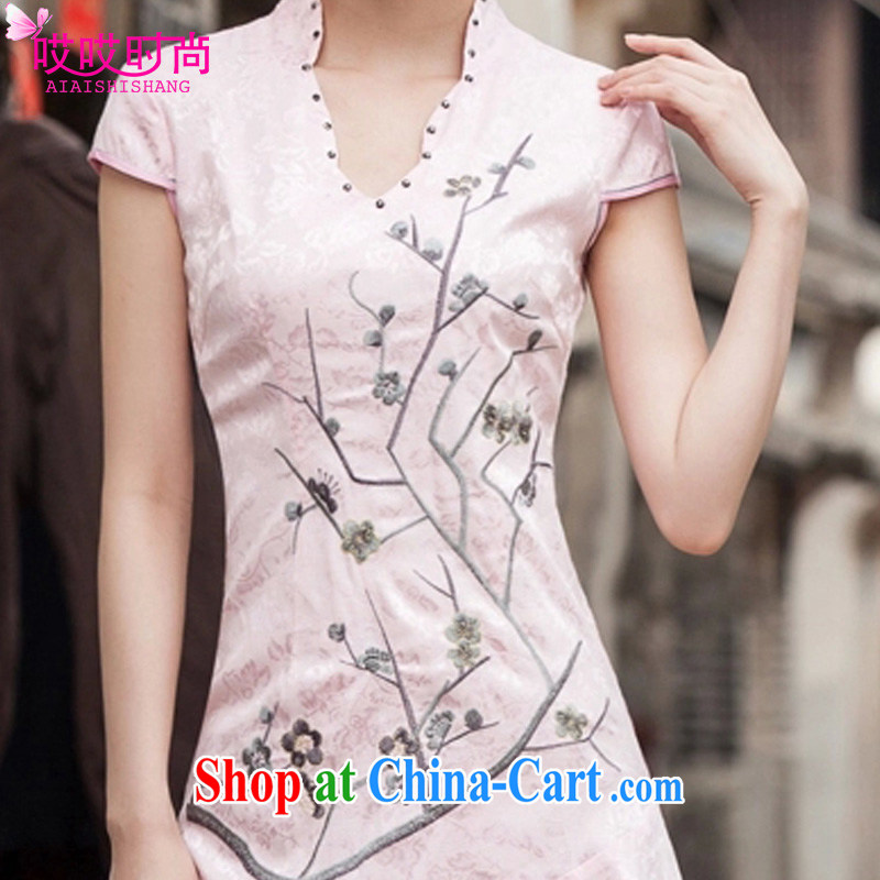 Ah, ah, stylish 2015 season new women leaders V crowsfoot skirt with embroidery short cheongsam 1123 #red XL, ah, ah, stylish, and shopping on the Internet