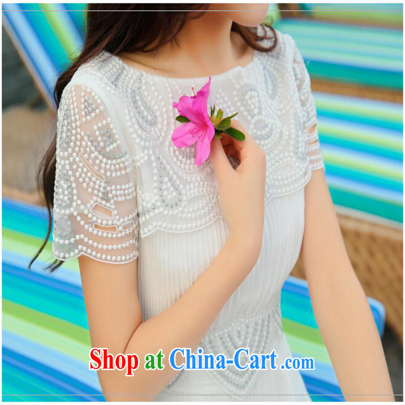 Feng Yi cotton trim 2015 Lace Embroidery short sleeve white dress with drag and drop 100 hem Evening Dress 9 white L, Feng Yi cotton ornaments, and shopping on the Internet