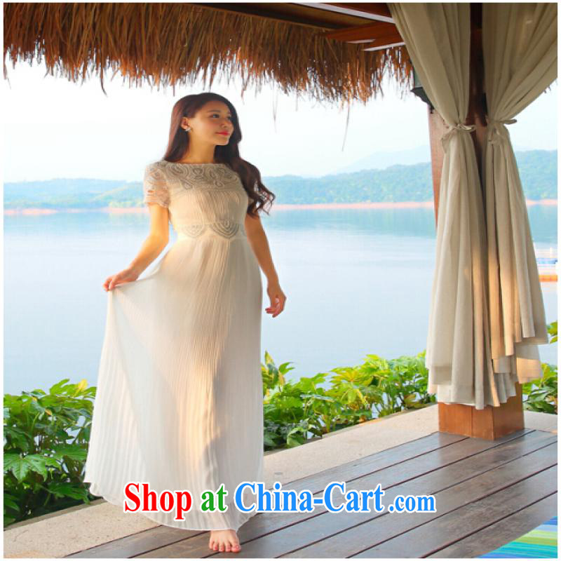 Feng Yi cotton trim 2015 Lace Embroidery short sleeve white dress with drag and drop 100 hem Evening Dress 9 white L, Feng Yi cotton ornaments, and shopping on the Internet