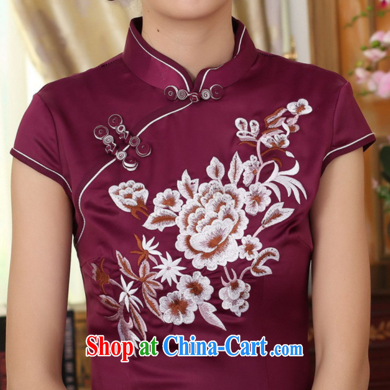 According to fuser summer stylish new Chinese improved Chinese qipao, for a tight embroidered beauty short Chinese qipao dress LGD/D 0311 #mauve 2 XL, according to fuser, shopping on the Internet