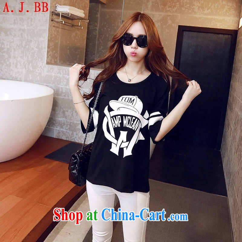 Black butterfly 2015 summer new women hat stamp loose short-sleeved T-shirt Han version leisure T pension black XL, A . J . BB, shopping on the Internet