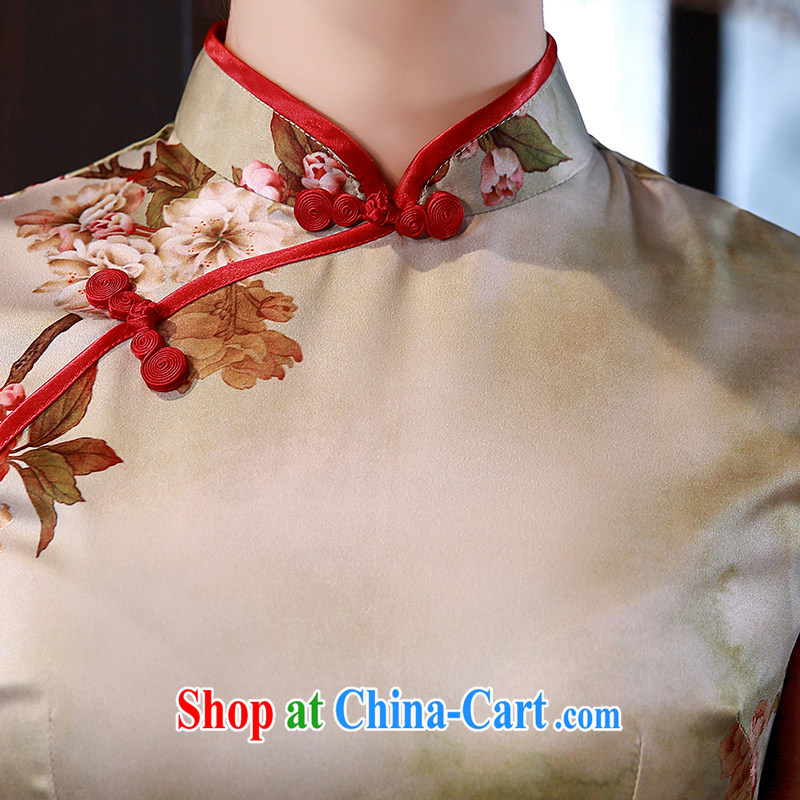 cheongsam dress improved stylish 2015 new dresses daily sauna silk Silk Cheongsam Q 1069 champagne color XXL, Jessica (jessica han), online shopping