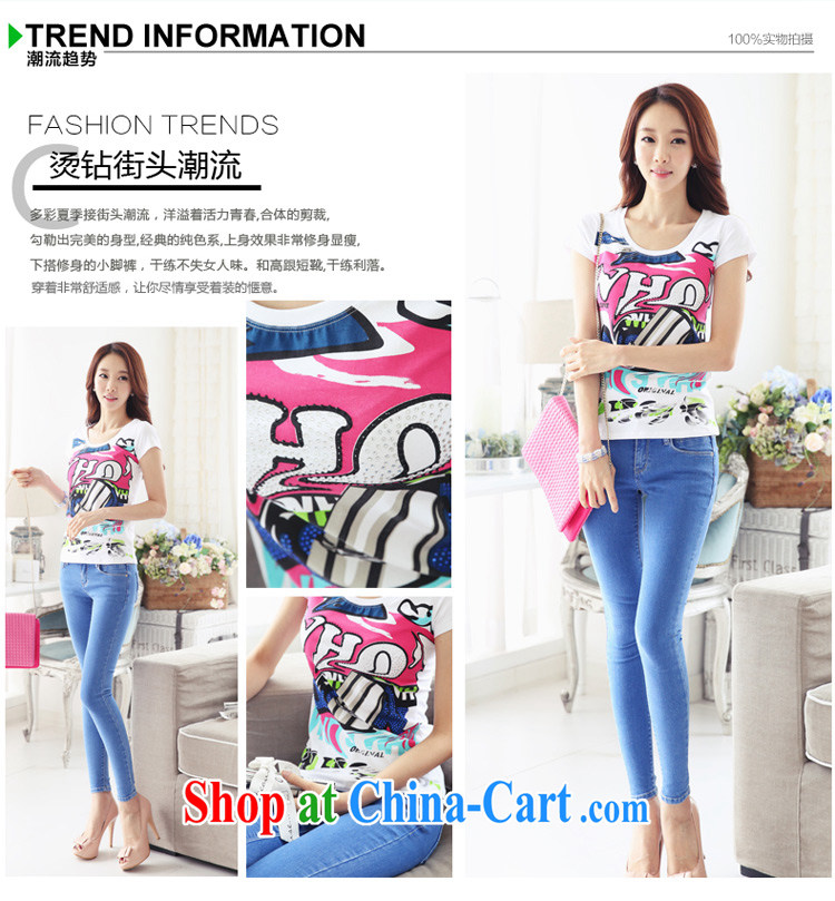 Qin Qing store 2015 new Korean female T shirt ironing drill stamp with high quality cotton short-sleeved shirt T white XXL pictures, price, brand platters! Elections are good character, the national distribution, so why buy now enjoy more preferential! Health