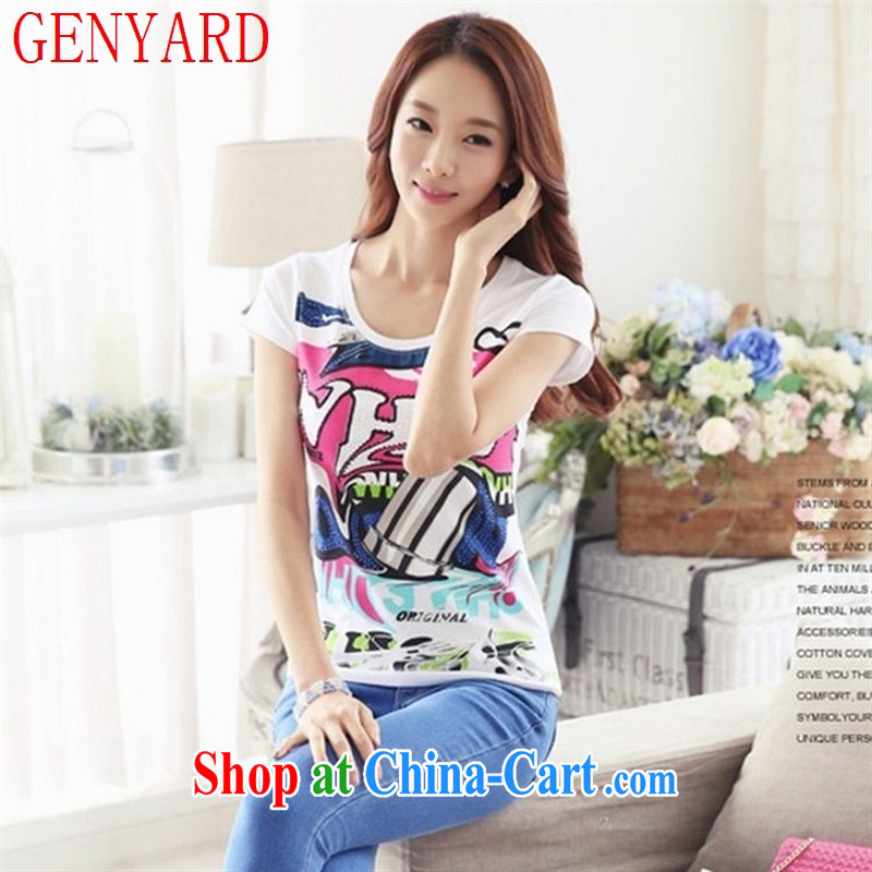Qin Qing store 2015 new Korean female T shirt ironing drill stamp with high quality cotton short-sleeved shirt T white XXL, GENYARD, shopping on the Internet
