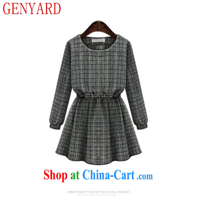 Qin Qing store 2015 spring new thick MM Europe fall and winter, new and long-sleeved video thin-solid waist dress blue 5 XL, GENYARD, shopping on the Internet