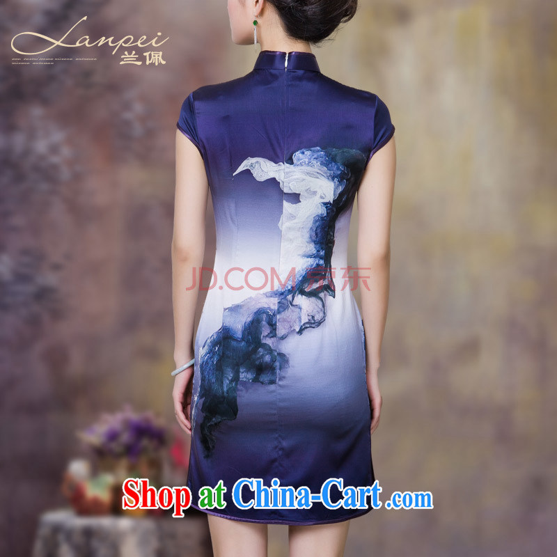 Perry, sauna silk heavy Silk Cheongsam summer 2015 new improved stylish dresses cheongsam dress purple L, Pei (lanpei), shopping on the Internet