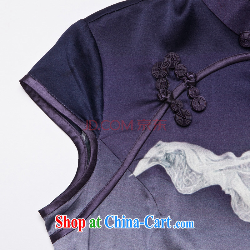 Perry, sauna silk heavy Silk Cheongsam summer 2015 new improved stylish dresses cheongsam dress purple L, Pei (lanpei), shopping on the Internet