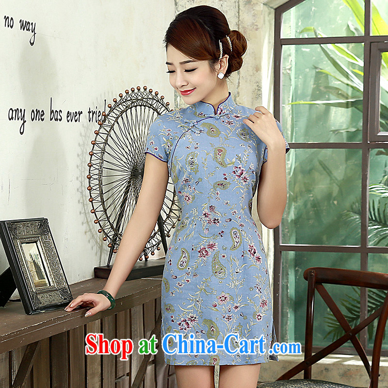 cheongsam dress 2015 new summer beauty graphics thin short, short-sleeved, cotton the retro dresses Q 1071 light blue XXL, Jessica (jessica han), online shopping
