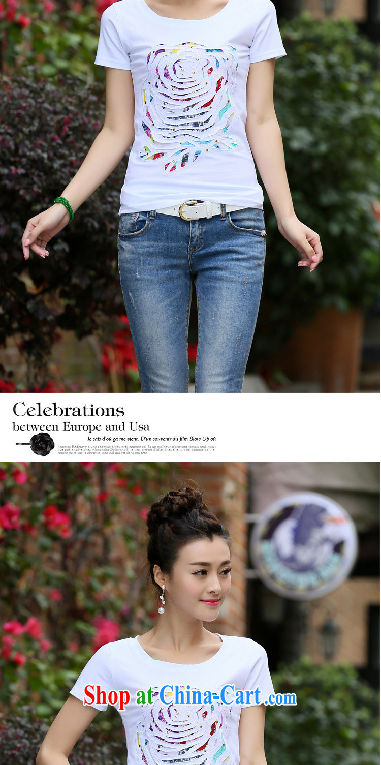 Qin Qing store 2015 summer new female Korean fashion beauty the code graphics thin flower embroidery round-collar short-sleeved cotton shirt T female white XL pictures, price, brand platters! Elections are good character, the national distribution, so why buy now enjoy more preferential! Health