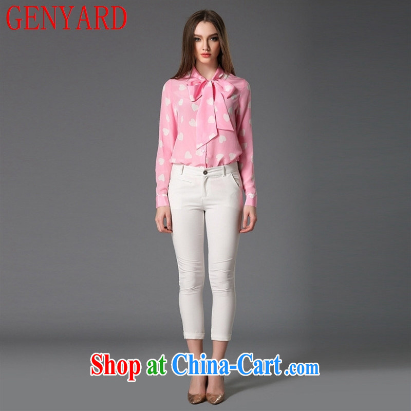 Qin Qing store 2015 spring and summer new blouses Korean fashion. Love shirt bow tie silk shirt girl picture color XL, GENYARD, shopping on the Internet