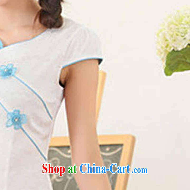 Summer 2015 New Style Fashion Chinese round collar low collar embroidery flower cheongsam sexy cheongsam dress skirt 62 blue XXL, WINS rain poetry, shopping on the Internet