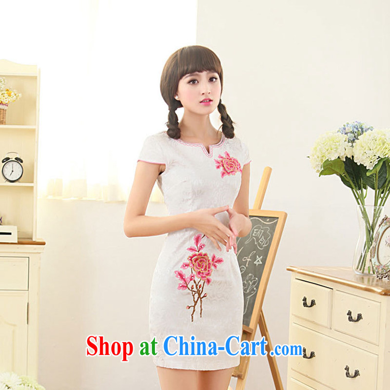 Summer 2015 New Style Fashion Chinese round collar low collar embroidery flower cheongsam sexy cheongsam dress skirt 63 red XL, rain poems, shopping on the Internet