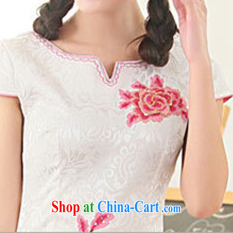 Summer 2015 New Style Fashion Chinese round collar low collar embroidery flower cheongsam sexy cheongsam dress skirt 63 red XL, rain poems, shopping on the Internet