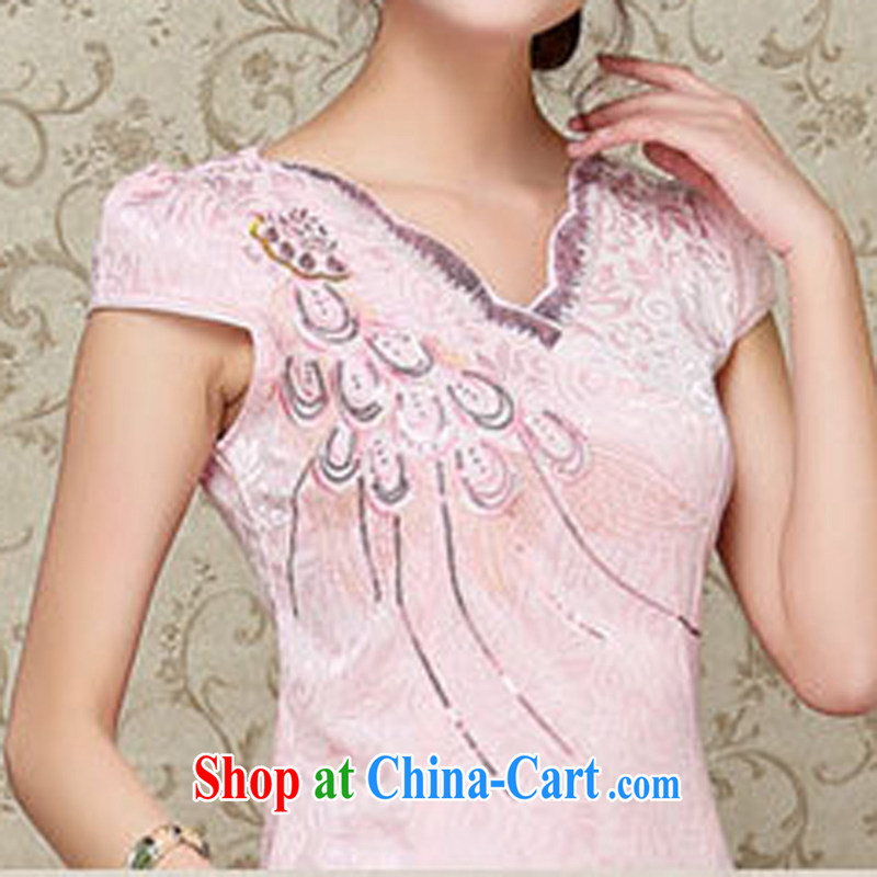2015 summer dress new Korean version, long, further than cultivating petal skirt embroidery cheongsam dress 58 pink XXL, WINS rain poetry, and shopping on the Internet