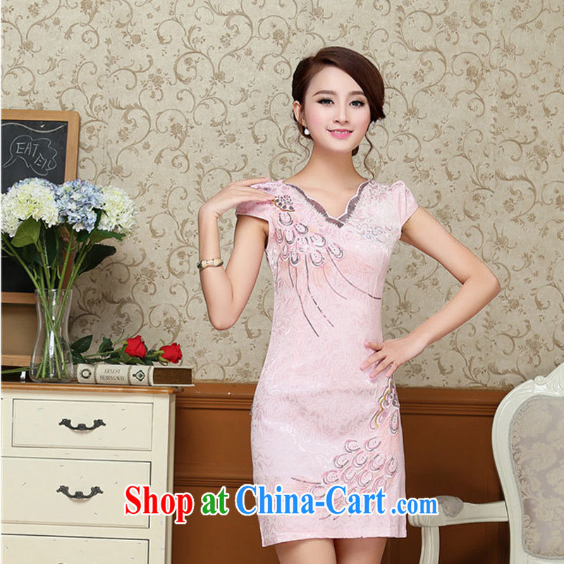 2015 summer dress new Korean version, long, further than cultivating petal skirt embroidery cheongsam dress 58 pink XXL, WINS rain poetry, and shopping on the Internet