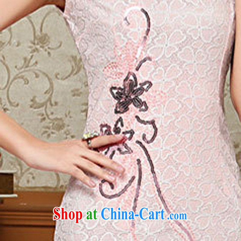 2015 spring and summer with new female Korean style Lace Embroidery cheongsam dress short-sleeved dress code the Beauty Package skirt 66 white XXL, rain poems, shopping on the Internet