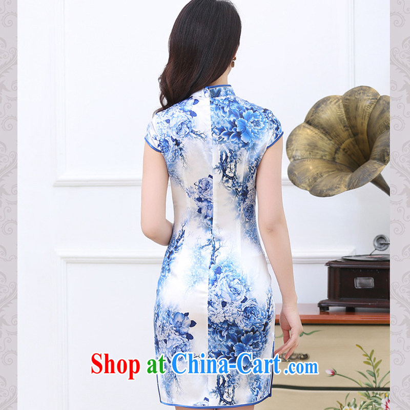 2015 summer new paragraph in cultivating long Ethnic Wind Chinese Antique improved cheongsam Silk Dresses female blue and white porcelain XXL, maple and Ling (fengzhiling), shopping on the Internet