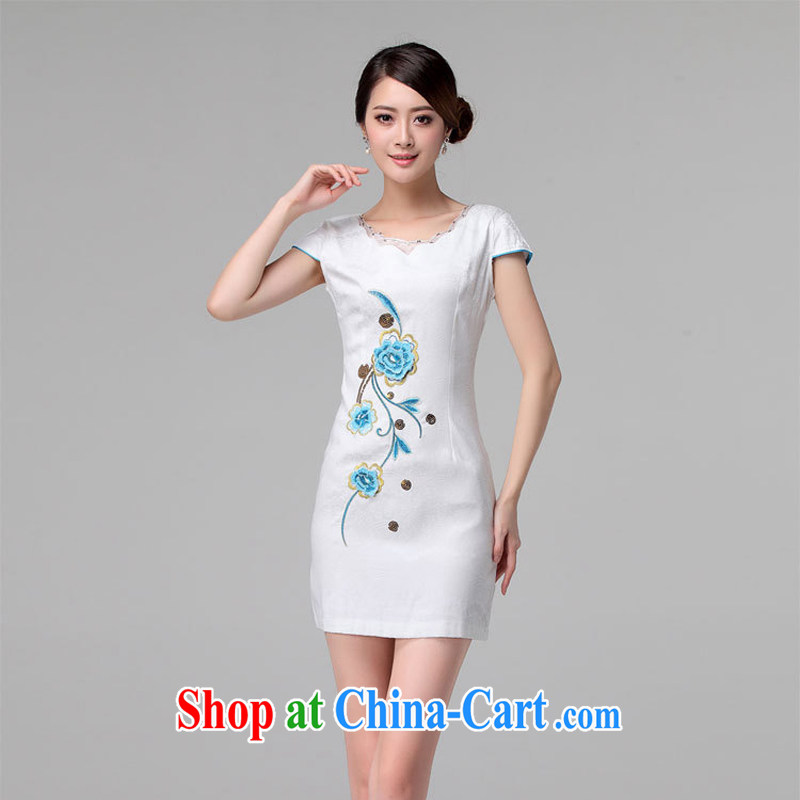 High quality robes women summer 2015 New Style Name-yuan beauty Peony embroidery petal collar dress 60 m White XL, rain poetry, and shopping on the Internet