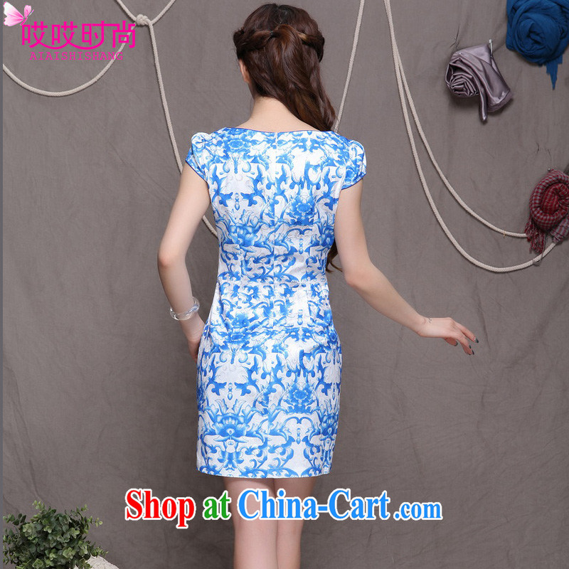 Ah, ah, stylish summer 2015 new female high-end ethnic wind retro beauty graphics thin cheongsam dress #9901 blue blue XXL Ah, ah, stylish, shopping on the Internet