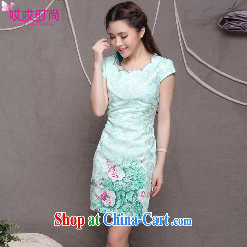 Ah, ah, stylish summer 2015 new women with stylish Chinese Antique beauty graphics thin cheongsam 9902 #green XXL, ah, ah, stylish, and shopping on the Internet