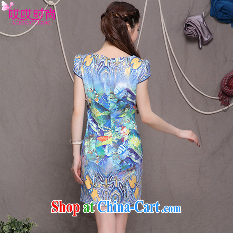 Ah, ah, stylish summer 2015 new women with stylish Chinese Antique beauty graphics build cheongsam 9908 #blue L, ah, ah, stylish, and shopping on the Internet